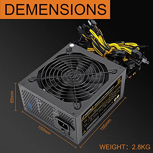 Mining Power Supply for 8 GPU, 2000W PSU Modular Power Supply for 8