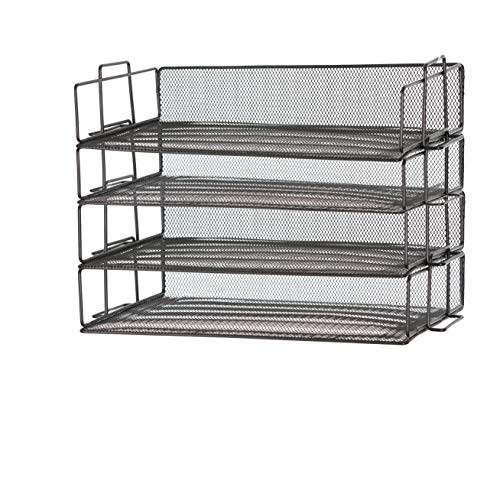 StorageMaid Stackable (4 Tier) Desktop Letter Tray Desk Organizer for School, Home and Office Basic Organization Accessories Sorter for Files, Documents, Letters, and Mail - Steel Mesh Holder