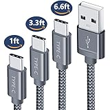 USB Type C Cable,JSAUX 3-Pack(1ft+3.3ft+6.6ft) USB-C to USB A 2.0 Fast Charger Nylon Braided Cord for Samsung Galaxy S8 Plus Note 8,Google Pixel XL,Moto Z Z2,LG V30 V20 G5 G6 Nintendo and More(Grey)