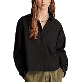 Lucky Brand Womens One Pocket Solid Cropped Shirt