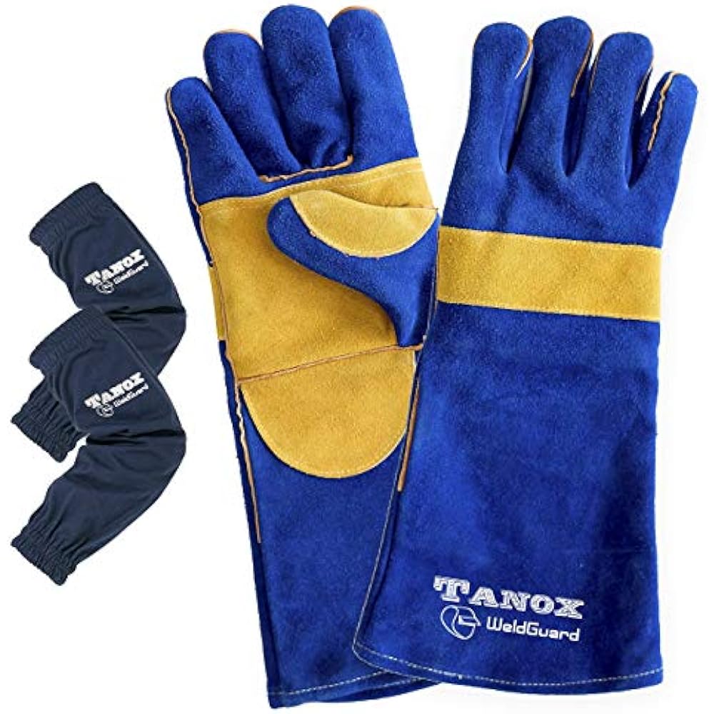 Leather Welding Gloves And Sleeves Extreme Heat Fire Resistant