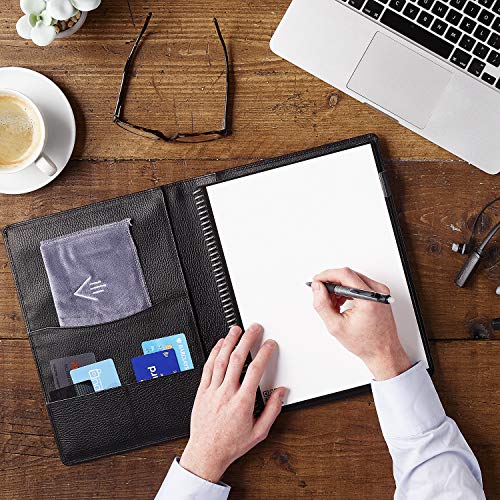 Genuine Leather Rocketbook Cover Everlast - Letter Size Notebook Cover with Pen Holder and Pockets for Business and Credit Cards - A4 Size Soft Black Leather Cover - Thumbnail 2