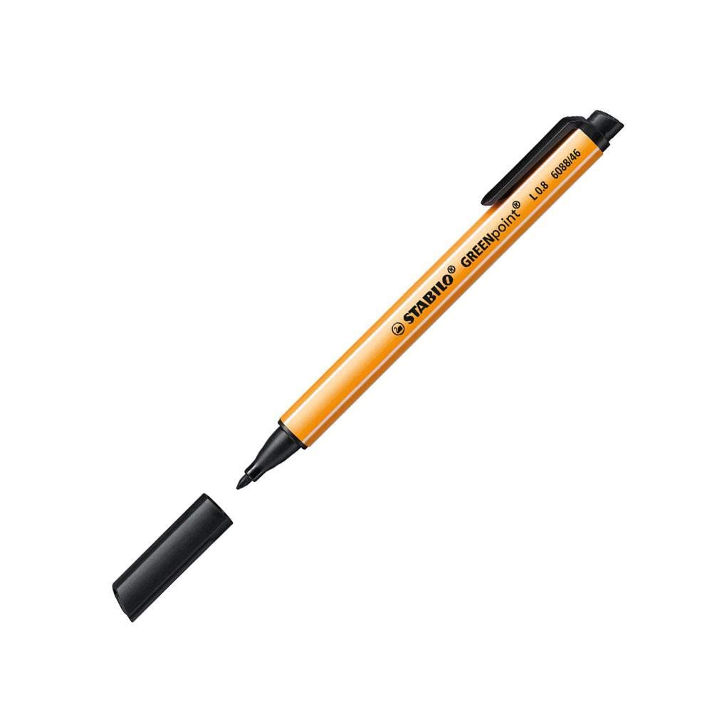 Stabilo Greenpoint Felt-Tip Pens Broad Nib 0.8 mm Pack of 3 Blackaa