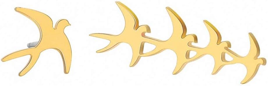 Nyusdar Asymmetry Steel Small Flock of Birds Earrings Bird Ear Climber Stud Earrings Gold Color Swallow