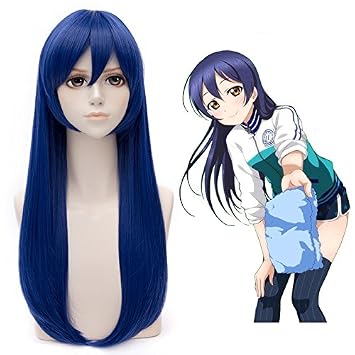 Amazon Com Hoolaza Dark Blue Long Straight Bangs Wig 60cm Love