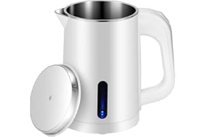 WDCME Small Electric Kettle Stainless Steel, 0.6L Portable Travel Electric Tea Kettle, Mini Hot Water Boiler Heater for Business Trip, Camping, Travel, Office (White)
