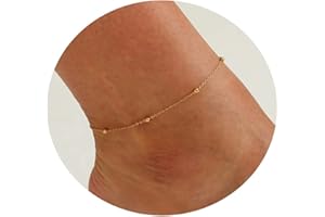 foyjoey Dainty Ankle Bracelets for Women 18K Gold Plated Satellite Beaded Herringbone Chain Anklets Simple Lip Chain Anklet Minimalist Summer Beach Foot Jewelry Christmas