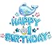 GOER Cute Blue Alphabet Letters and Whale Foil Balloons Set for Boy's 1st Birthday Party Decoration,Include 31 Balloons,32 Balloon Glue