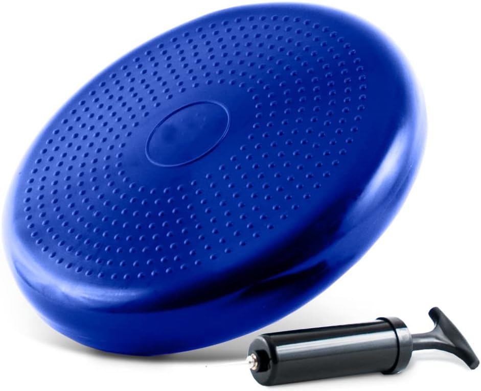 Yoga Wobble Board Inflatable Balance Pad Cushion for Improving Core Strength Relieving Back Pain Stability and Balance Trainer Disc Extra Thick Wiggle With Pump (Blue)