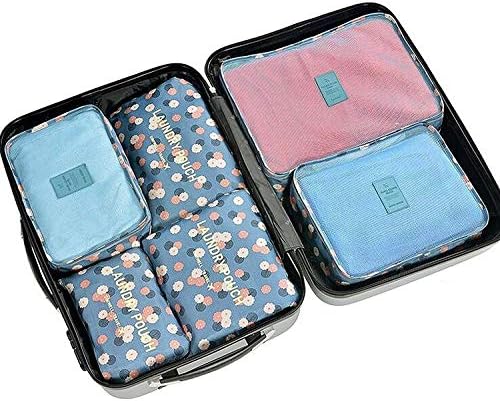 FORKLS Set of 6 Packing Cubes Travel Organizer (Blue Flower)
