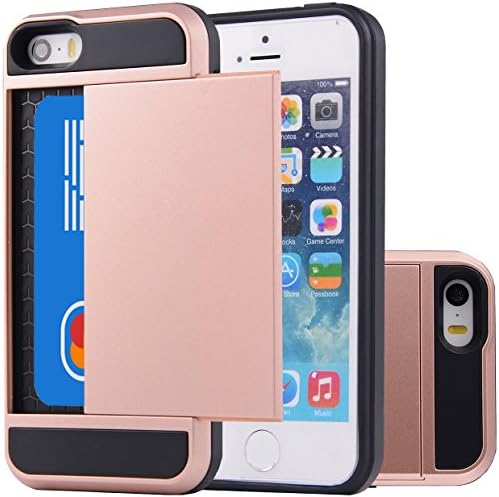 iPhone SE Case, Sophmy Wallet Case Anti-scratch Protective Shell Shockproof Rubber Bumper Cover Card Slot Holder for Apple iPhone SE 5 5S (rose gold)