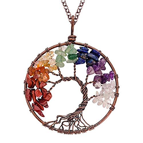 AQwzh.. NIUTA Chakra Gemstone Tree of Life Natural Tumbled Gemstone Wire Wrapped Pendant Necklace - Thumbnail 7
