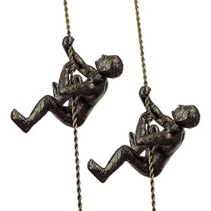 Kira Home Titan 6″ Modern Industrial Climbing Man Heavy Duty Cast Iron Metal Wall Sculpture, Solid Metal Art Decor + Hand-Painted Charcoal Gold Finish (Pack of 2)