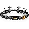 Kalapure Angel Number Bracelet, Natural Black Onyx Tiger Eye Stone Beads Bracelet, Gold 111 222 333 444 555 666 777 888 999 P