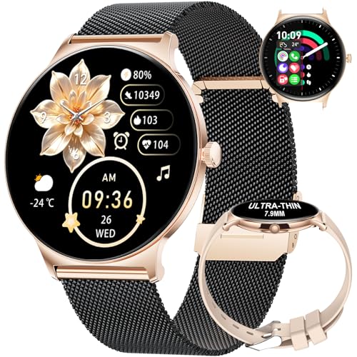 Women's Smart Watch with Bluetooth Call, 1.43 Inch AMOLED Ultrathin, 120+ Sports Modes, Message Reminder, Female Function, 24H Heart Rate Monitor, Sleep Monitor, Calories, Pedometer, Android iOS