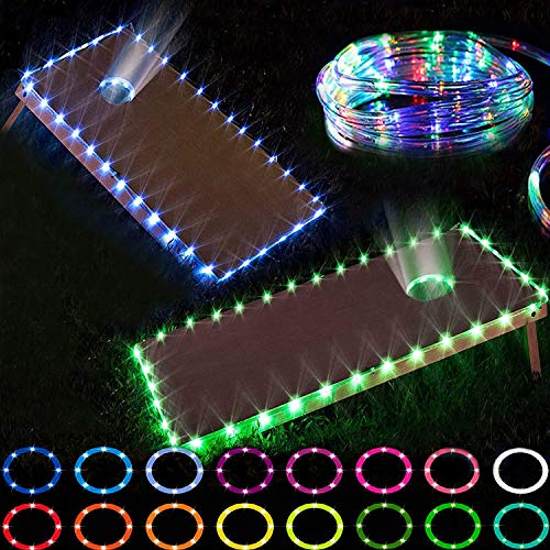 Funesla Cornhole Edge and Ring Lights, 16 Colors Change LED Corn Hole Board Lights with Remote Control for Family Backyard Bean Bag Toss Cornhole Game, 2 Set