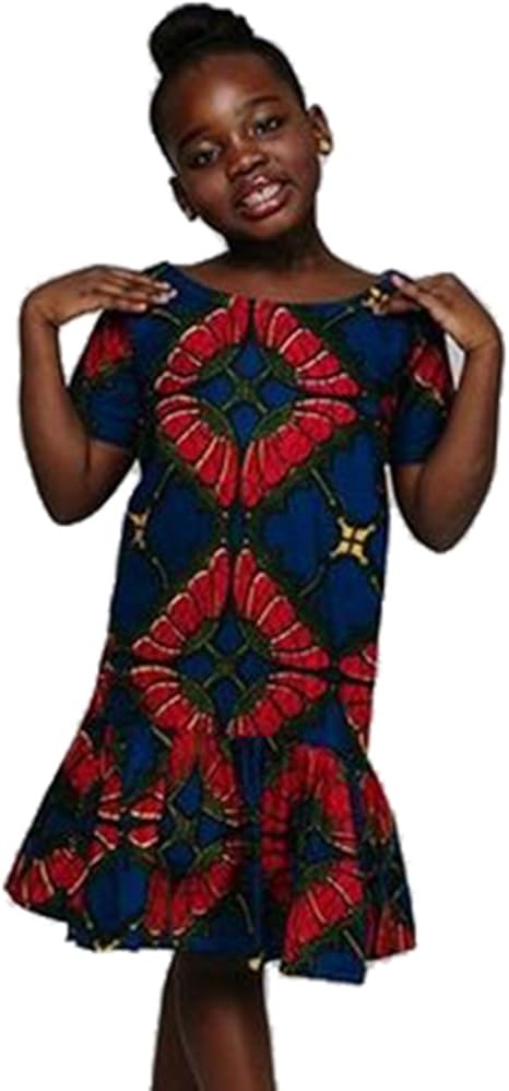 Amazon Chengyang女の子子供用半袖服カジュアルdashikiアフリカ印刷ドレス Us サイズ S カラー ブルー ワンピース チュニック 通販