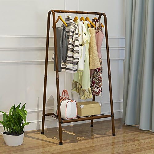 Coat rack QFFL Simple Steel Frame/Floorstanding Creative Movable/Fashion Clothes Hanger (2 colors optional) Wall hanger (Color : BROWN, Size : 151cm)