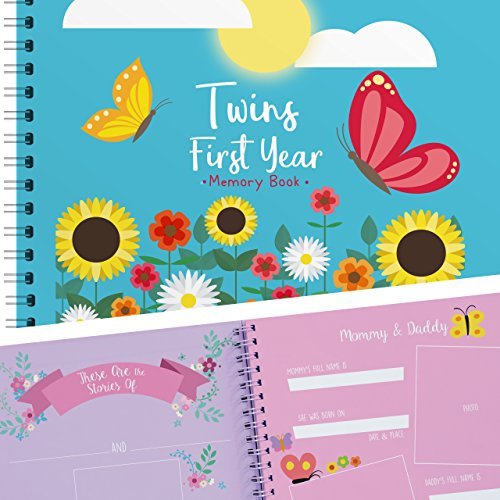 Baby Memory Book for Twins - The Only Baby Keepsake Journal for Documenting Your Twin's First Year - Great Gift That Includes Stickers, Family Tree, Holidays, Letters from Mom & Dad and Much More.