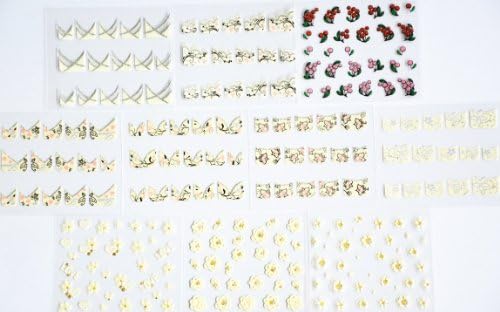 10pcs/package nail stickers decals multi mix designs including French semi-paste nail stickers decals/white flowers with gold/love/heart/butterflies/flowers/red and pink cherry/et.