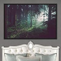 Framed Canvas Wall Art Rustic Woods Brown Dark Dramatic Forest Group Nature Photography Realism - 16x24 inches