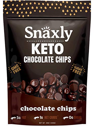 Snaxly - Keto Sugar Free Large Dark Chocolate Chips - Stevia sweetened Low Carb Baking Chips - Non GMO, Vegan, Gluten Free, No Added Sugar, Kosher, All Natural (12 oz)