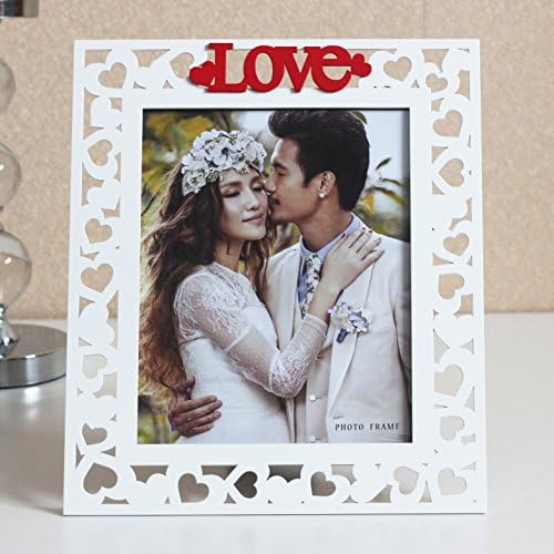 5x7 Wooden Photo Frame in White with The Word Love in Red. Contemporary Perfect for Valentine’s Day, Mother's Day, Birthday, Anniversary or Just Because. I Love You Picture Size 5x7