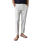 GINGTTO Linen Pants Men Slim Fit Elastic Waistband Lightweight Summer Beach Fashion Casual Pant