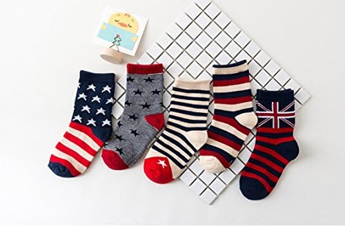 Style Itd Fashion Cotton Seamless Crew Socks For Toddler Kids Girls Boys with Non-Skid Bottom 5 Pairs Pack. (4-6Y, Stars stripes)