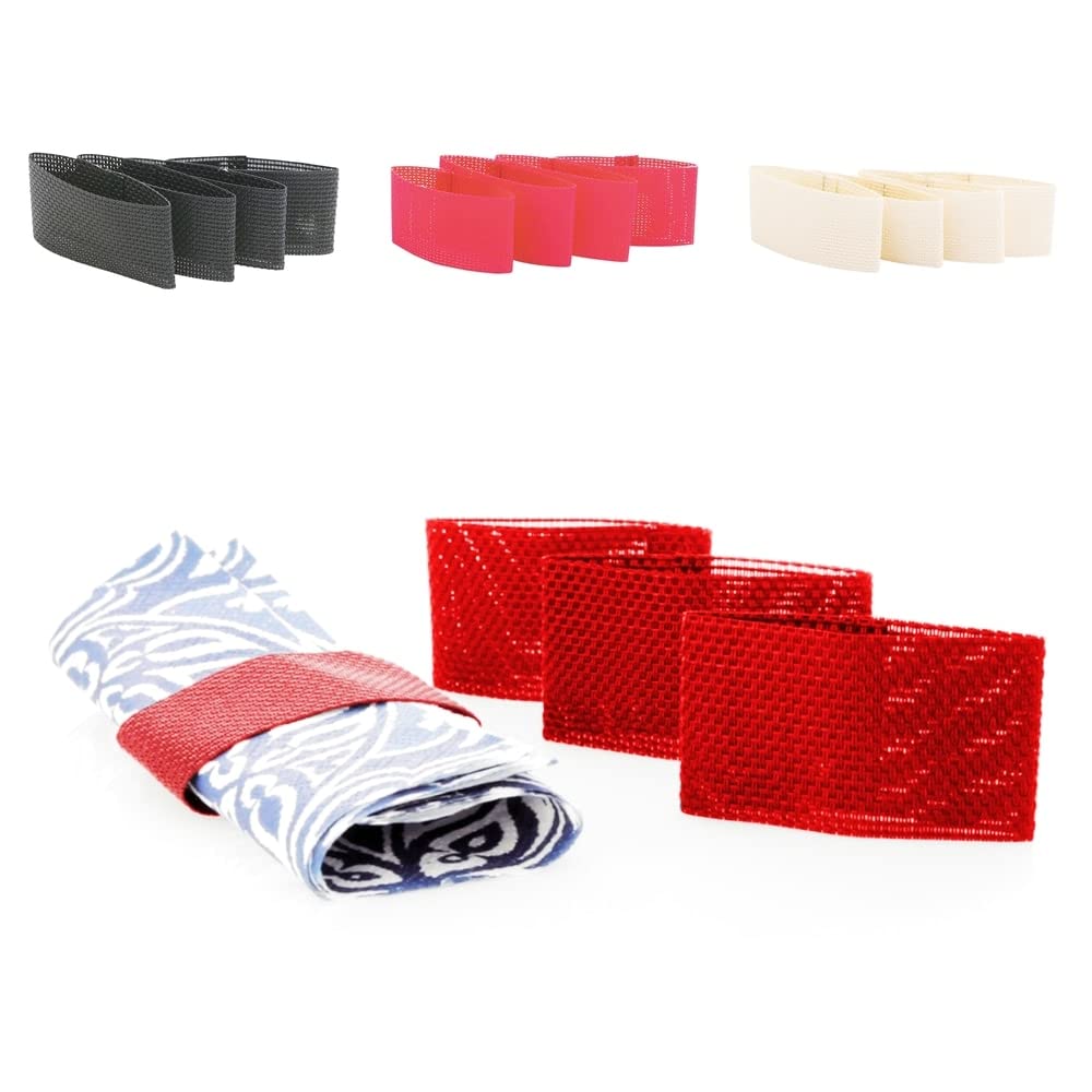 Antevia - Set of 4 Napkin Rings Design and Trendy | Over 10 Designs | Colour: Red (Napkei Red)