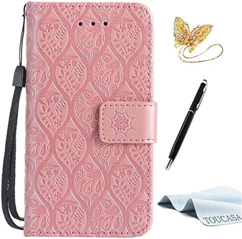 Huawei Mate 7 case,TOUCASA® PU Leather Wallet Magnetic Case Card Slots Cash Holder Kickstand Flip Book Case with embossing tree plant Design for Huawei Mate 7 + Free Touch Stylus Pen & Dust Plug-Rose Gold