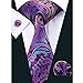Barry.Wang Purple Paisley Ties Handkerchief Cufflinks Set for Wedding