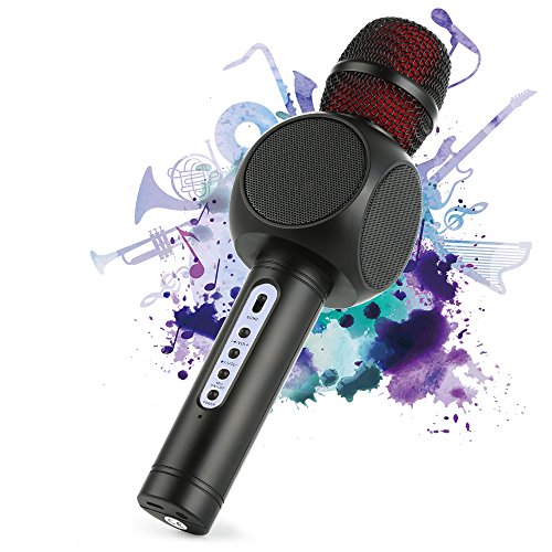 Wireless Bluetooth Karaoke Microphone, Fede 3-in-1 Portable Karaoke System with Two Built-in Speakers for Home KTV, Outdoor and Birthday Party. Work with Apple iPhone Android Smartphone or PC Black