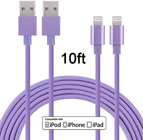 Wecharge(TM)2 Packs 10FT Nylon Braided Fabric Lightning to USB Cables Charging & Sync Data Charger Cord for iPhone 6s plus, 6s, 6 plus, 6, 5s, 5c, 5, iPad Air, iPad Mini, iPod Nano iPod Touch (Purple)