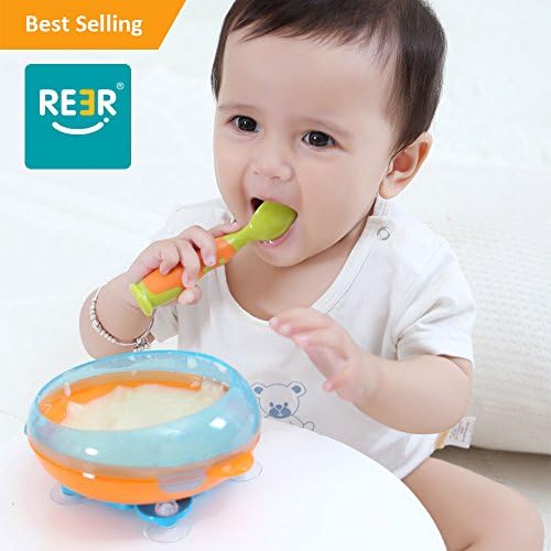 ReeR Stay Put Suction Bowl with Twisty Suction Base for Infant and Toddler-Self Feeding- Bonus Spoon