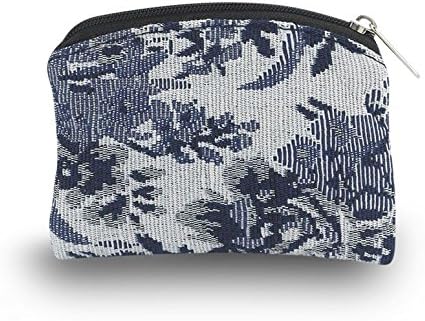 Brocade  Rosary  Pouch Blue Flower Pattern Zipper Closure