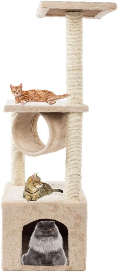 ICOCO Cat Kitten Scratching Post Tree with Rope and Hammock Scratches Bed Tree Climbing Toy Activity Center Pets Play Tower House Home Decorative Fuiniture