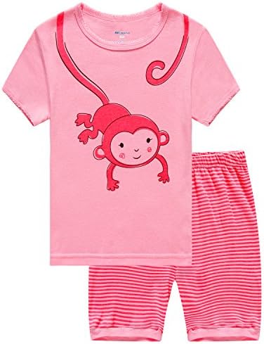 Babypajama Little Girls' Monkey Cartoon Pattern Short Pajama Set 2 Piece T-Shirt &amp; Pants 6 Years