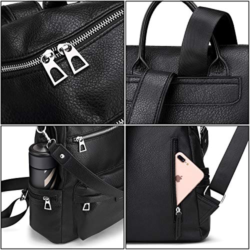 LING SHUIWEN Damen Rucksack Geldbörse Leder Cabrio Damen Rucksack Mehrzweck Design Leder Rucksack Große Reisetasche Damen Umhängetaschen Crossbody Umhängetasche Schwarz