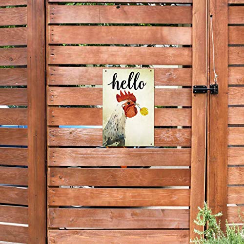 Agantree Art Hello Farm House Chicken Fowl Garden Yard Metal Sign Outdoor Decorative Metal Plaque 12 x 8 Inch - Thumbnail 2