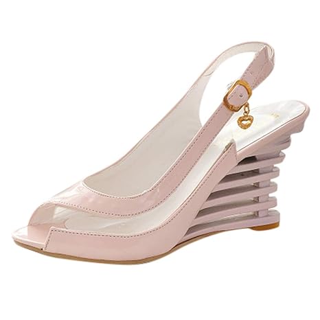 LILIHOT Damen Sandalen Mode Zurück mit Schnalle mit Fisch Mund Steigung Hohe Ferse Größe Schuhe Sommer Rivet Sandalen Flache 