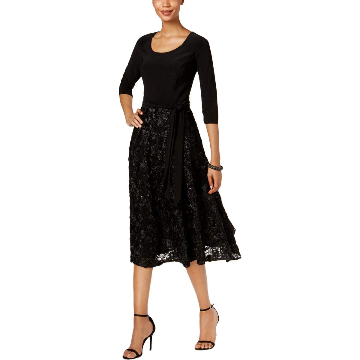 Alex Evenings Women's Tea Length Dress with Rosette Detail