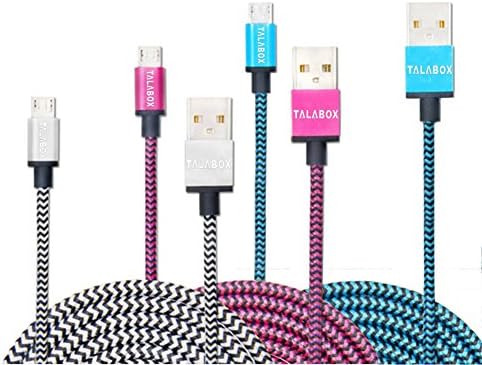 TALABOX 3pcs 3.3 FEET 1M Metal ports colorful Nylon Braided USB 2.0 Charging Sync Data Cable For Samsung,HTC,HUAWEI,Motorola,Blackberry and all Android Tablets and Phones.(Black Pink Blue)