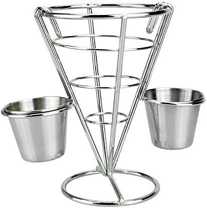 HoststyleZ French Fries Holder, Stainless Steel Party Platter, Serving Trays for parties Cone Fries Popcorn Vegetables Fruit with Double Sauce Dishes