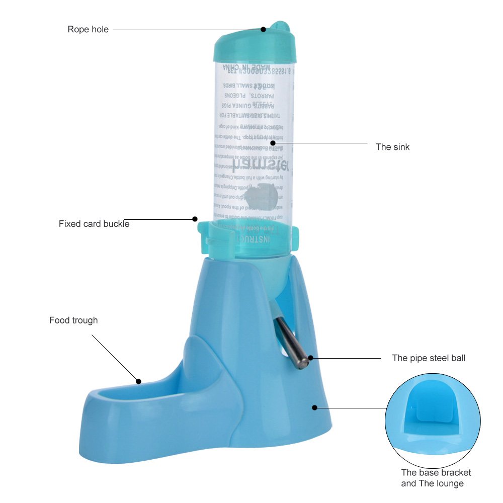 125ml Pet Drinking Bottle with Food Container Base Hut By Guardians for Hamsters Rats Ferrets Rabbits Small Animals Hanging Water Feeding Bottles Auto Dispenser