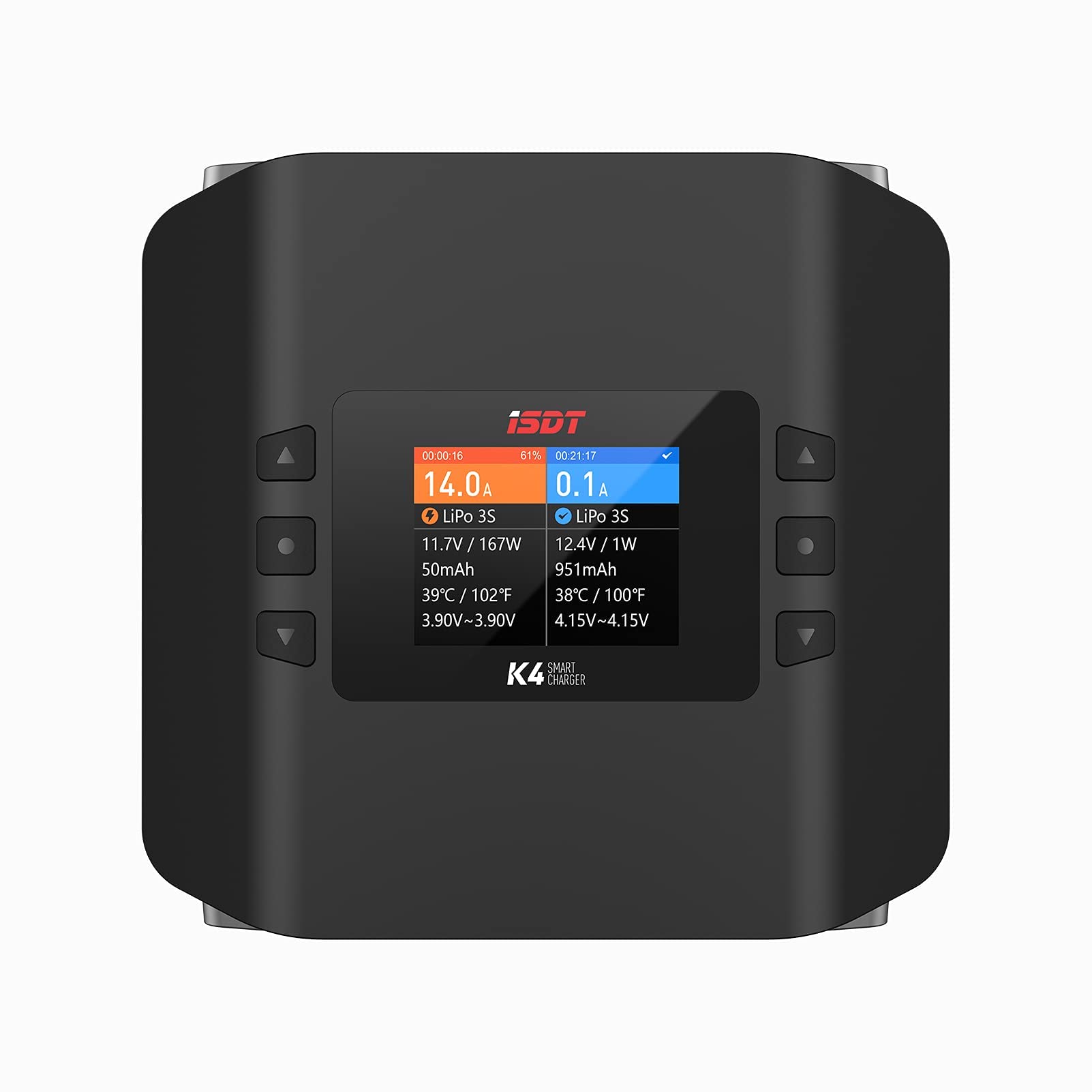 ISDT K4 LiPo Charge/Discharge Cycle Mode Charger,AC 400W DC 600Wx2 Smart Remote Mobile Operation Charger, Lilon/Hv,Pb,NiMH/Cd Battery Balance Charger Smart Charger