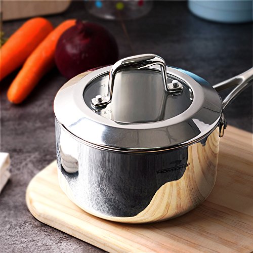 HOMI CHEF Mirror Polished Nickel Free Stainless Steel 1.75 QT Sauce Pan