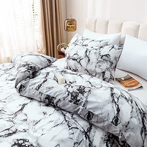 Smoofy Queen Marble White Comforter Set, White Marble Pattern Printed