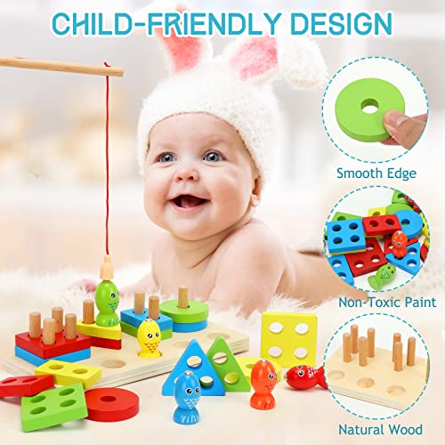 Wooden Shape Sorter Stacker Toddlers Puzzles Toy Montessori Color