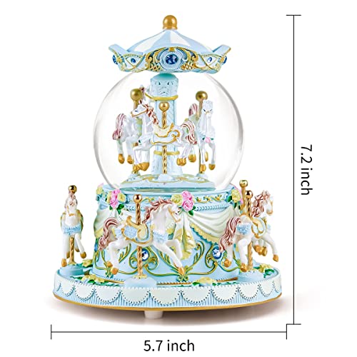 Mr.Winder Carousel Music Box Snow Globe Unicorn Wind Up Horse Musical